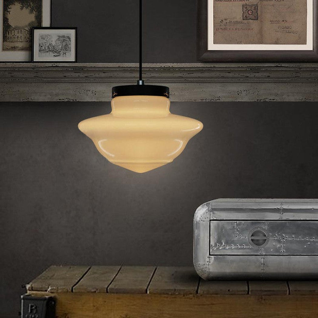 Lámpara Colgante Art Déco de Vidrio Opal – Estilo Vintage Elegante-Ceiling Light Fixtures-Hogar88-Hogar88