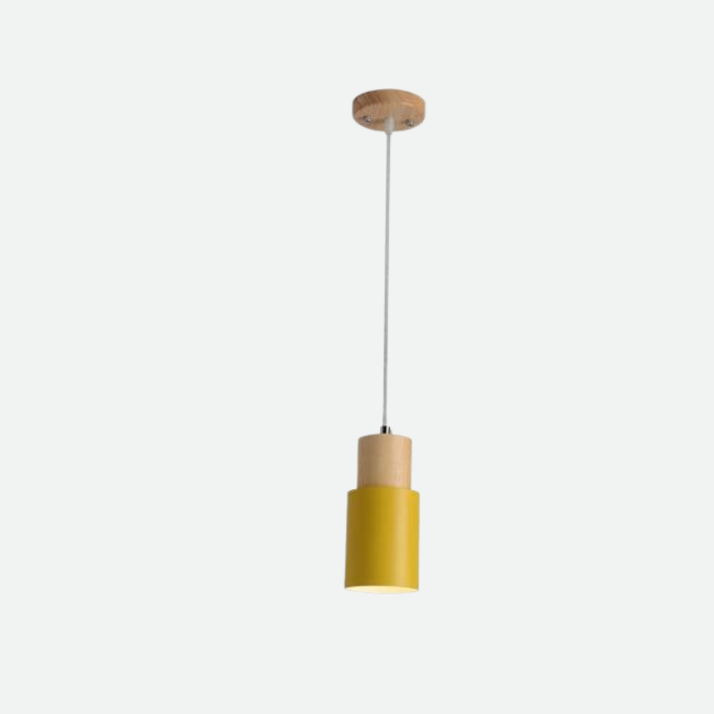 Lámpara Colgante Cilíndrica de Madera y Metal – Iluminación Moderna Elegante-Ceiling Light-Hogar88-Amarillo-Hogar88