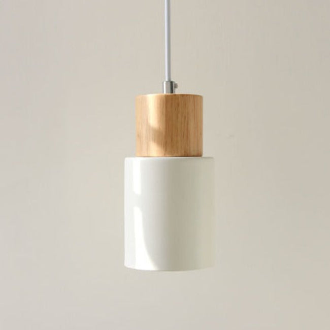Lámpara Colgante Cilíndrica de Madera y Metal – Iluminación Moderna Elegante-Ceiling Light-Hogar88-Hogar88