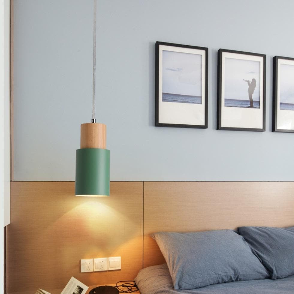 Lámpara Colgante Cilíndrica de Madera y Metal – Iluminación Moderna Elegante-Ceiling Light-Hogar88-Hogar88