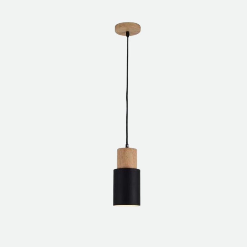 Lámpara Colgante Cilíndrica de Madera y Metal – Iluminación Moderna Elegante-Ceiling Light-Hogar88-Negro-Hogar88