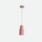 Lámpara Colgante Cilíndrica de Madera y Metal – Iluminación Moderna Elegante-Ceiling Light-Hogar88-Rosa-Hogar88