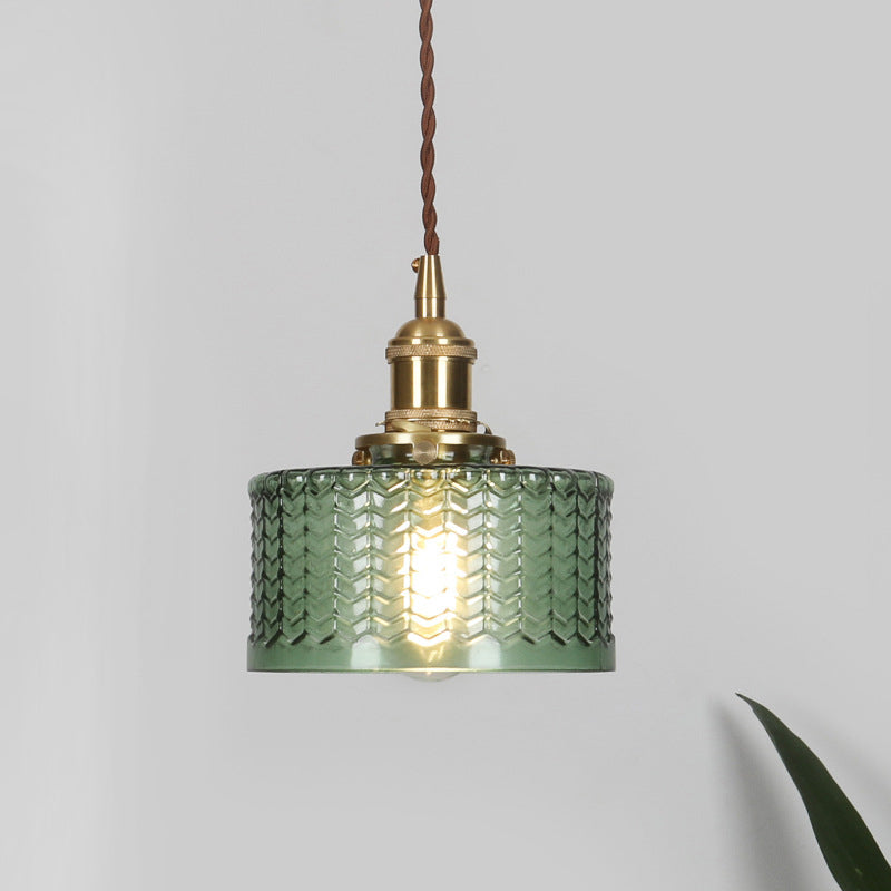 Lámpara Colgante Retro de Vidrio Ondulado – Estilo Industrial-Ceiling Light Fixtures-Hogar88-Verde-Hogar88