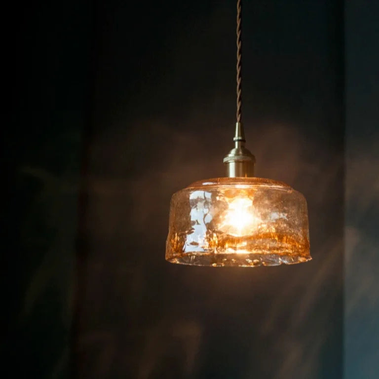 Lámpara Colgante Rústica de Latón – Pantalla Redonda Ámbar-Ceiling Light Fixtures-Hogar88-Hogar88