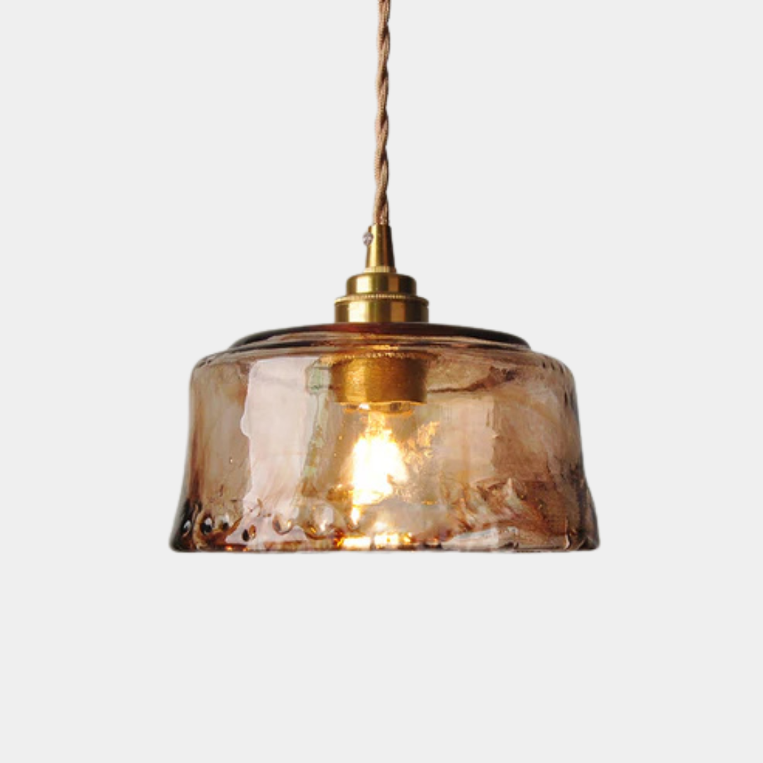 Lámpara Colgante Rústica de Latón – Pantalla Redonda Ámbar-Ceiling Light Fixtures-Hogar88-Latón-Hogar88