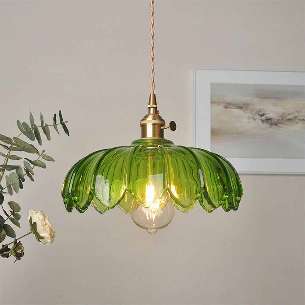 Lámpara Colgante Vintage de Flor en Vidrio y Cobre – Elegante, Romántica y Artesanal-Lamp-Hogar88-Verde-Hogar88