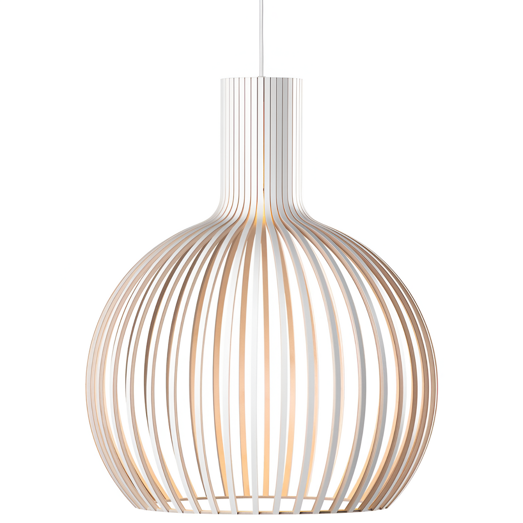 Lámpara Colgante de Madera – Luz Cálida con Encanto Rústico-Ceiling Light Fixtures-Hogar88-Exterior blanco/interior madera-35cm-Hogar88