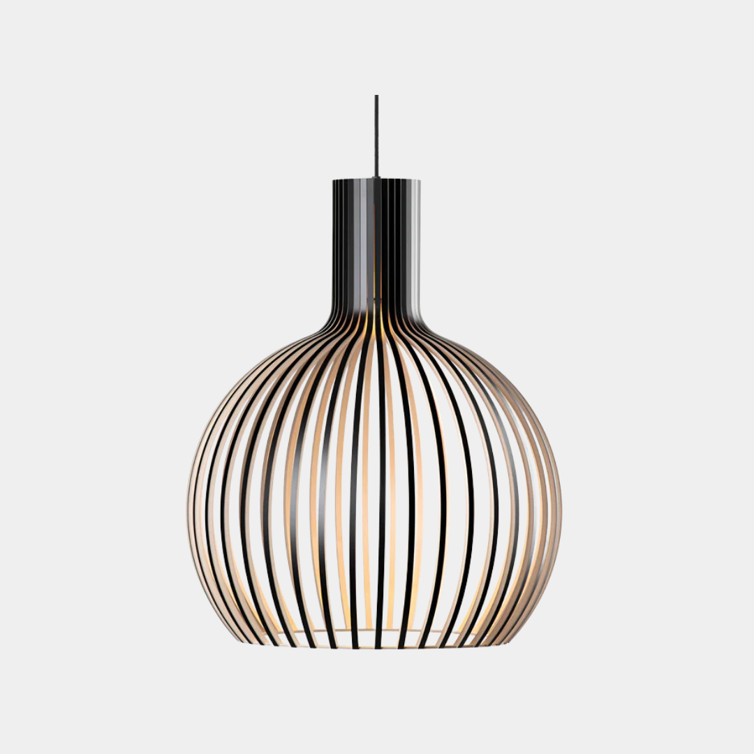 Lámpara Colgante de Madera – Luz Cálida con Encanto Rústico-Ceiling Light Fixtures-Hogar88-Exterior negro/interior madera-35cm-Hogar88