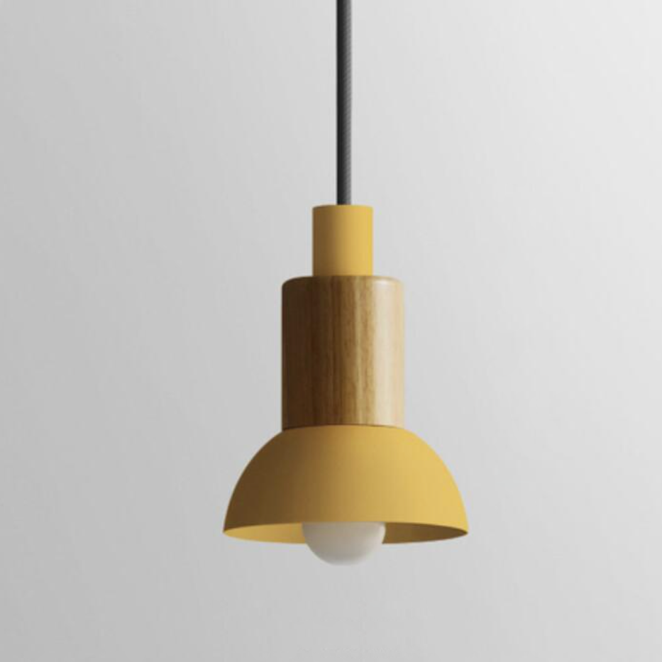 Lámpara Colgante de Metal y Madera – Estilo Nórdico Colorido-Ceiling Light Fixtures-Hogar88-Amarillo-Cúpula-Hogar88