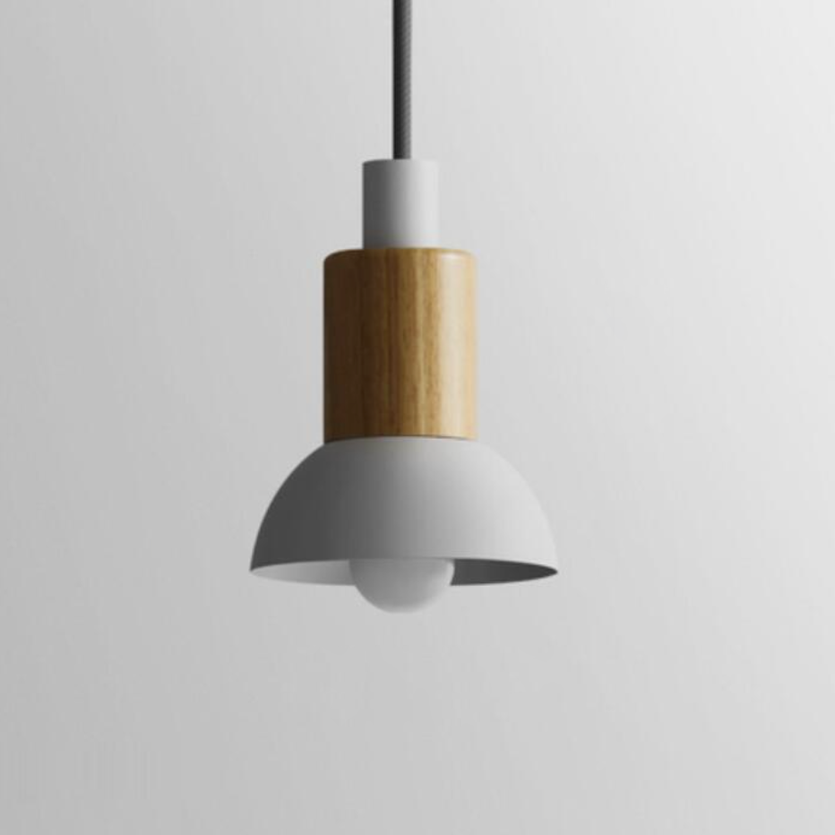 Lámpara Colgante de Metal y Madera – Estilo Nórdico Colorido-Ceiling Light Fixtures-Hogar88-Blanco-Cúpula-Hogar88