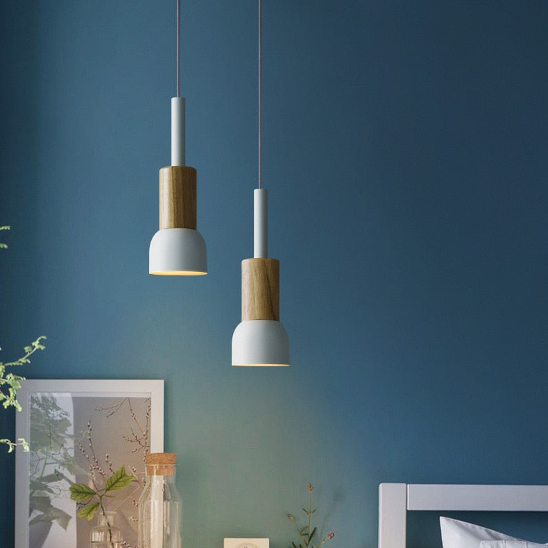 Lámpara Colgante de Metal y Madera – Estilo Nórdico Colorido-Ceiling Light Fixtures-Hogar88-Hogar88