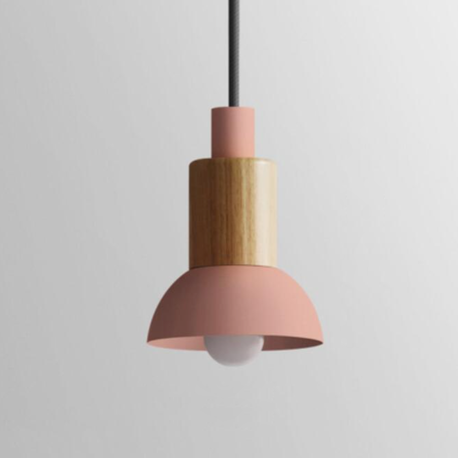 Lámpara Colgante de Metal y Madera – Estilo Nórdico Colorido-Ceiling Light Fixtures-Hogar88-Rosa-Cúpula-Hogar88