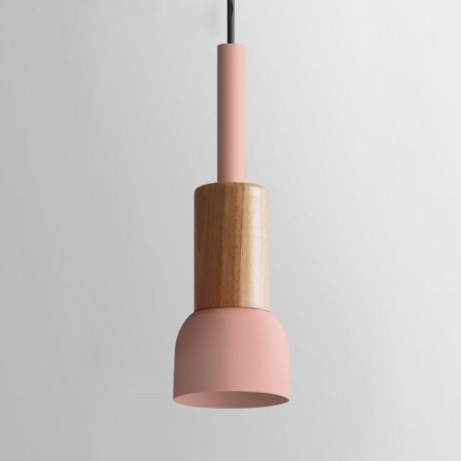 Lámpara Colgante de Metal y Madera – Estilo Nórdico Colorido-Ceiling Light Fixtures-Hogar88-Rosa-Tambor-Hogar88