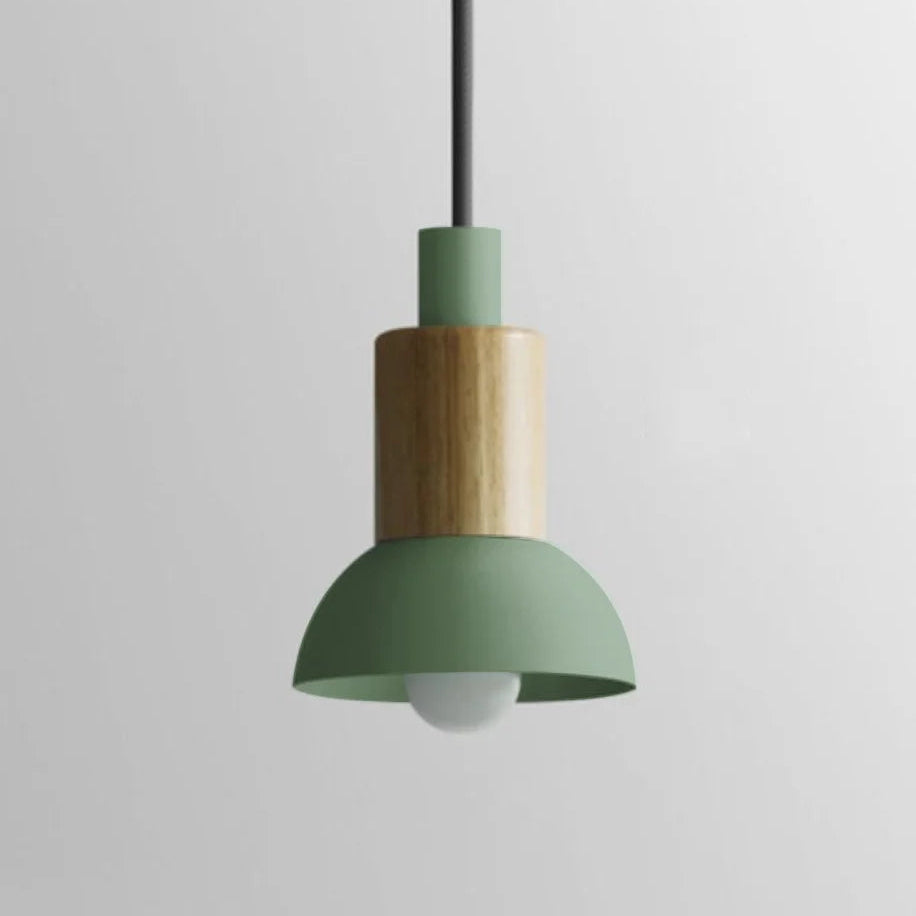 Lámpara Colgante de Metal y Madera – Estilo Nórdico Colorido-Ceiling Light Fixtures-Hogar88-Verde-Cúpula-Hogar88