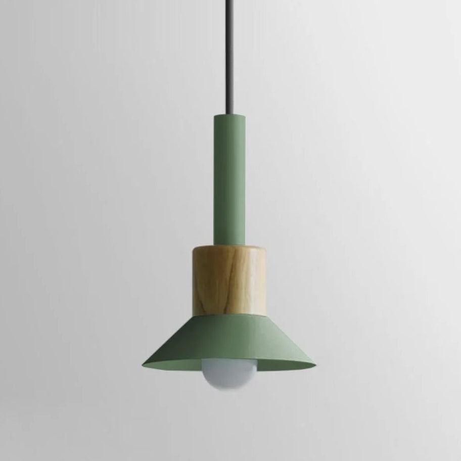 Lámpara Colgante de Metal y Madera – Estilo Nórdico Colorido-Ceiling Light Fixtures-Hogar88-Verde-Disco-Hogar88