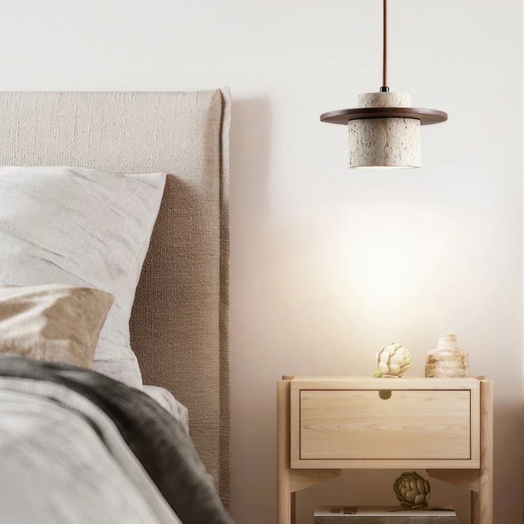 Lámpara Colgante de Travertino – Diseño Japandi con Luz Cálida-Ceiling Light Fixtures-Hogar88-Hogar88