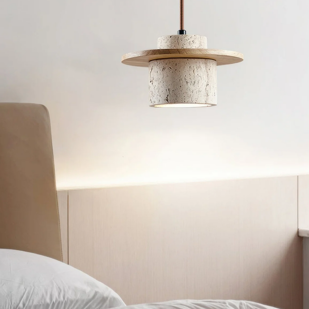 Lámpara Colgante de Travertino – Diseño Japandi con Luz Cálida-Ceiling Light Fixtures-Hogar88-Hogar88