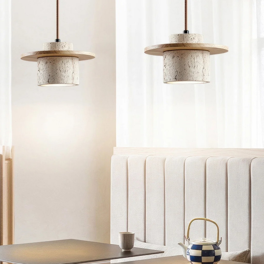 Lámpara Colgante de Travertino – Diseño Japandi con Luz Cálida-Ceiling Light Fixtures-Hogar88-Hogar88