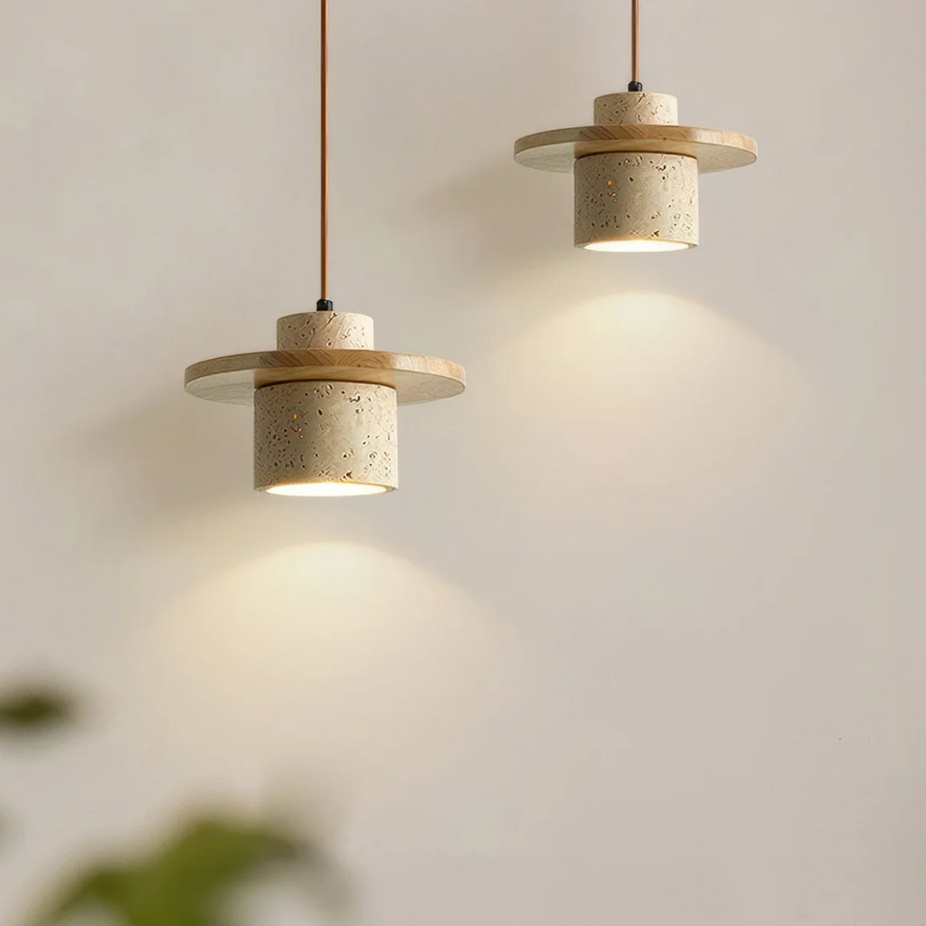 Lámpara Colgante de Travertino – Diseño Japandi con Luz Cálida-Ceiling Light Fixtures-Hogar88-Hogar88