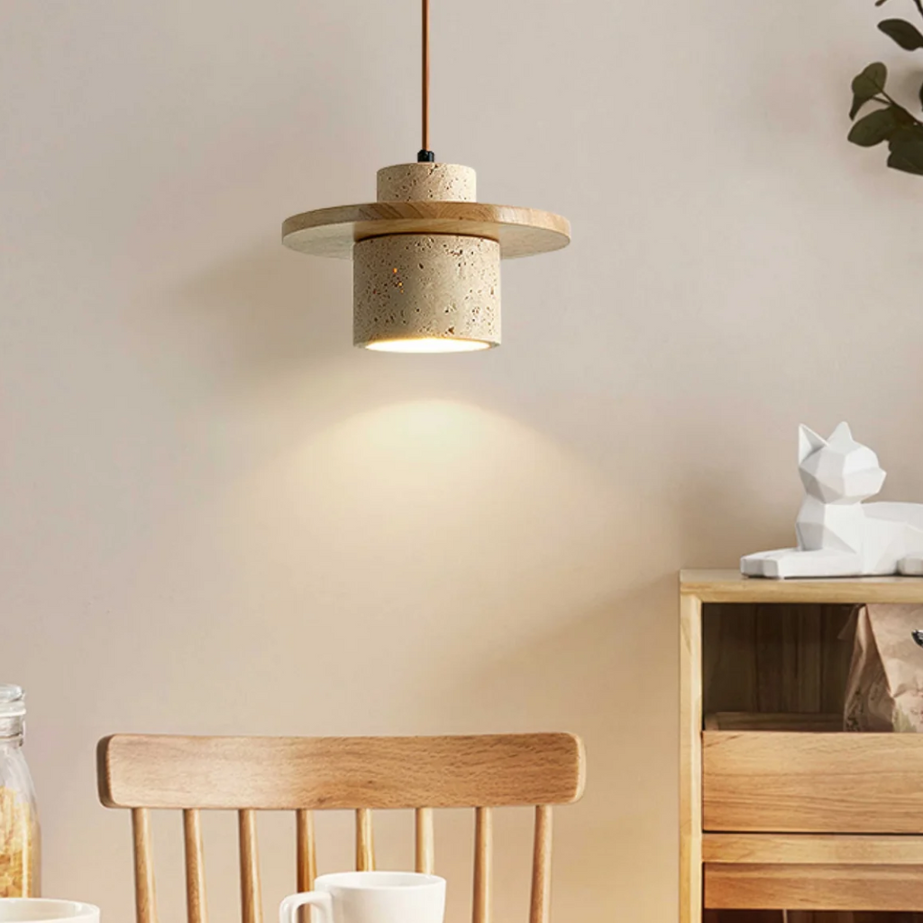 Lámpara Colgante de Travertino – Diseño Japandi con Luz Cálida-Ceiling Light Fixtures-Hogar88-Hogar88