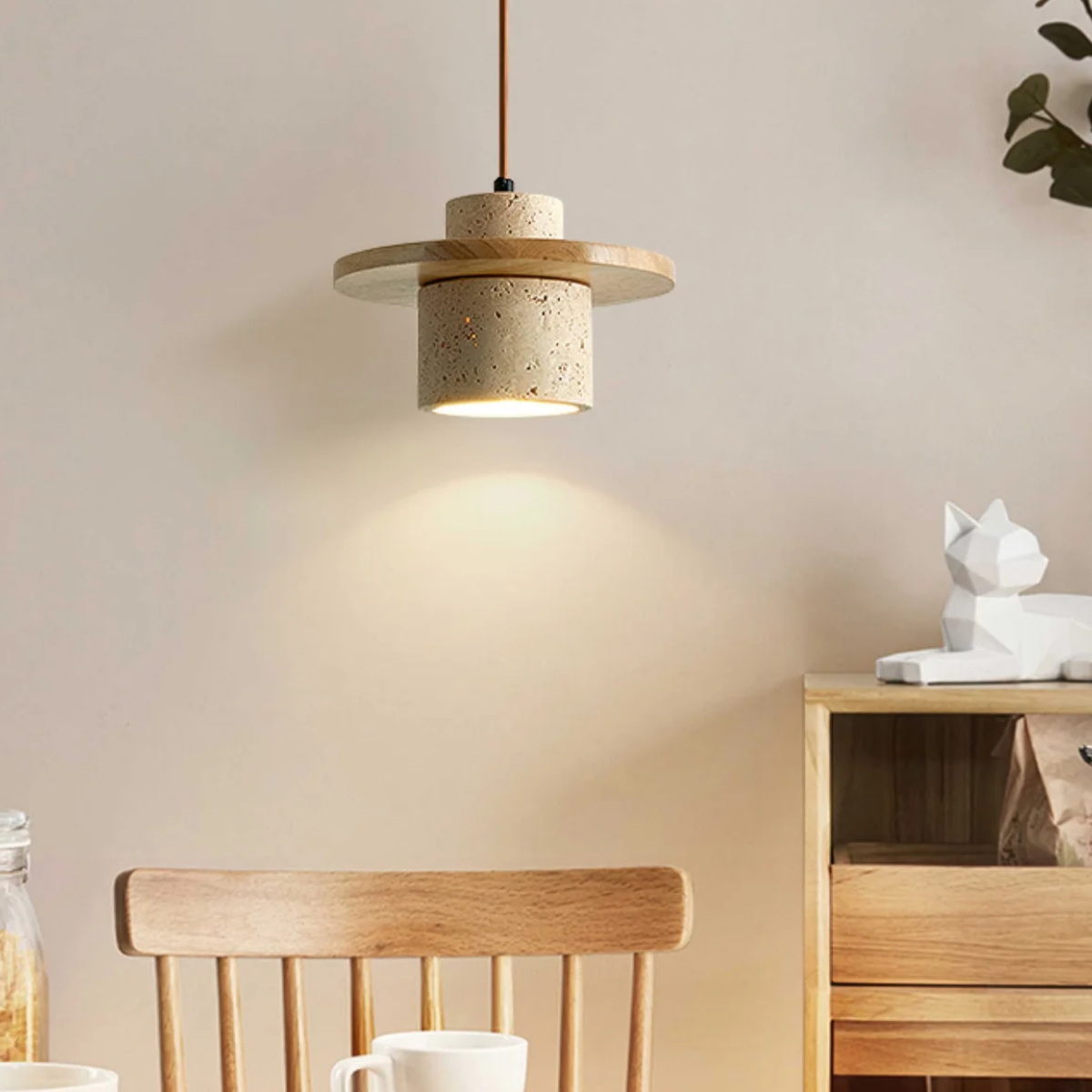 Lámpara Colgante de Travertino – Diseño Japandi con Luz Cálida-Ceiling Light Fixtures-Hogar88-Hogar88