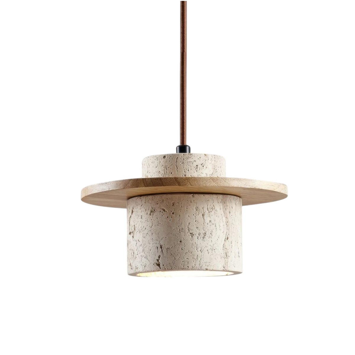 Lámpara Colgante de Travertino – Diseño Japandi con Luz Cálida-Ceiling Light Fixtures-Hogar88-Madera-Hogar88