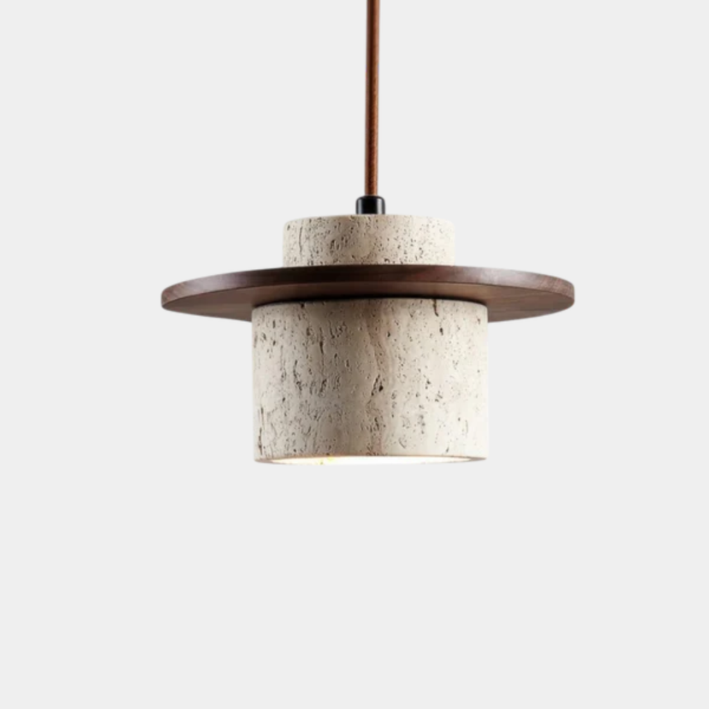 Lámpara Colgante de Travertino – Diseño Japandi con Luz Cálida-Ceiling Light Fixtures-Hogar88-Nogal-Hogar88
