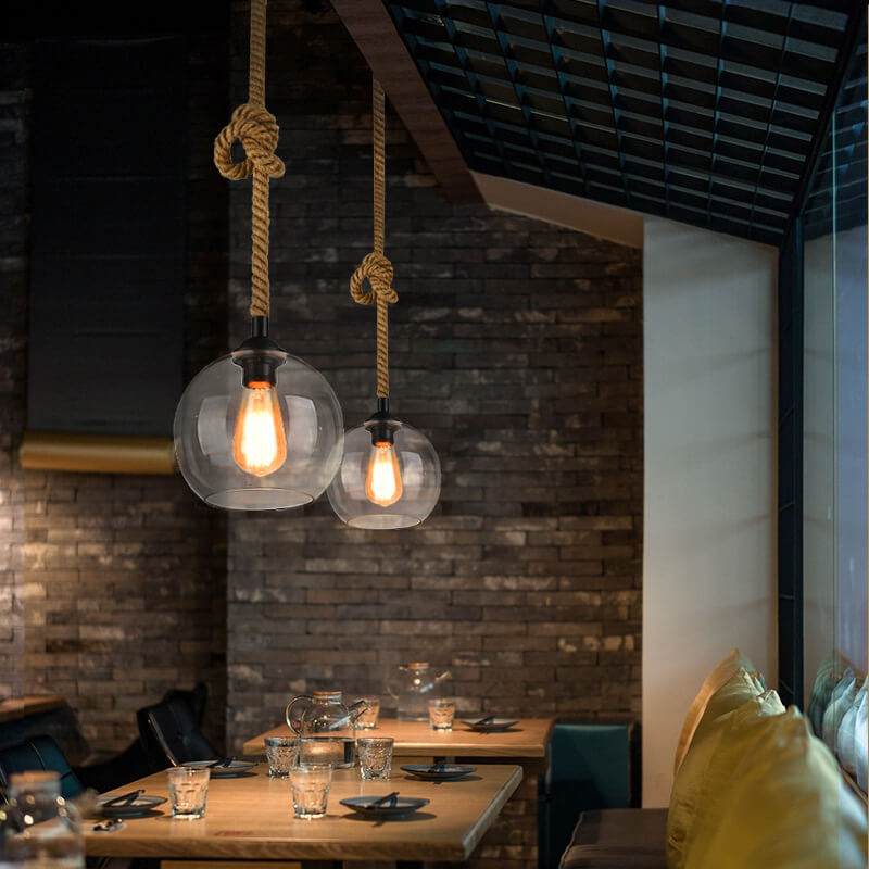 Lámpara Colgante de Vidrio con Cuerda – Estilo Retro para Interiores-Ceiling Light Fixtures-Hogar88-Hogar88