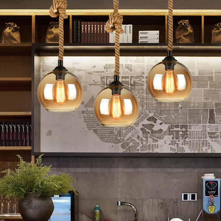 Lámpara Colgante de Vidrio con Cuerda – Estilo Retro para Interiores-Ceiling Light Fixtures-Hogar88-Hogar88