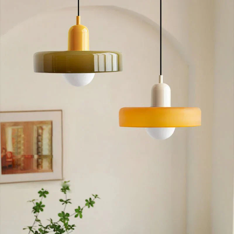 Lámpara Colgante de Vidrio de Color – Moderna, Altura Ajustable y de Diseño Artístico-Lamp-Hogar88-Verde-Amarillo-35 x 22 cm-Hogar88