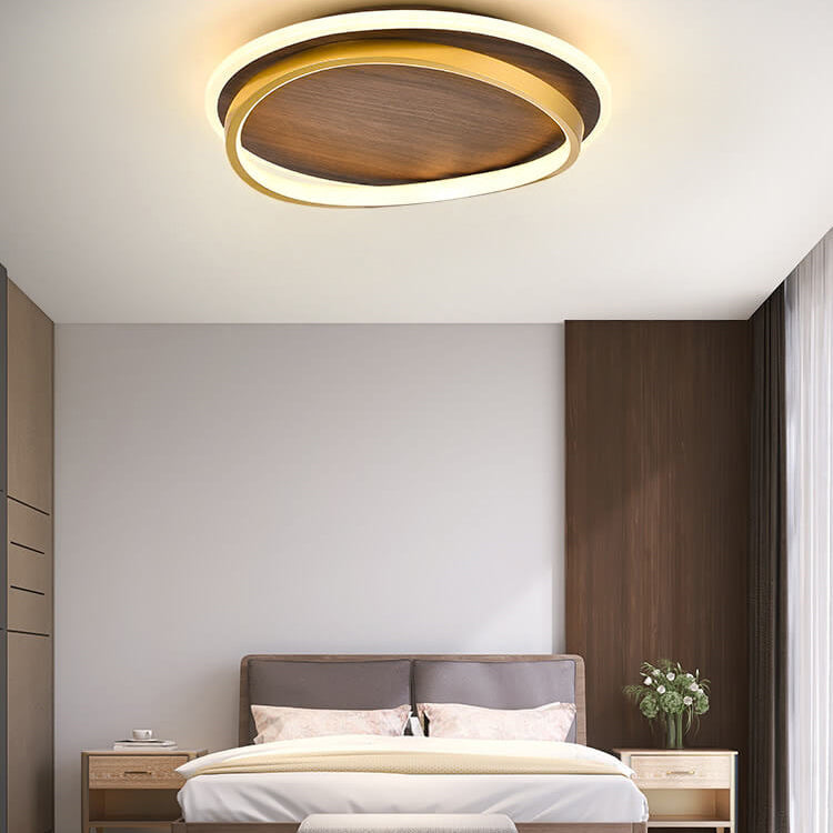 Lámpara LED Circular Minimalista – Toque Natural con Acabado Nogal-Ceiling Light Fixtures-Hogar88-Hogar88