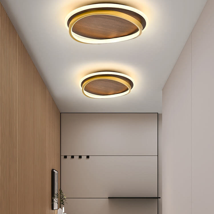 Lámpara LED Circular Minimalista – Toque Natural con Acabado Nogal-Ceiling Light Fixtures-Hogar88-Hogar88