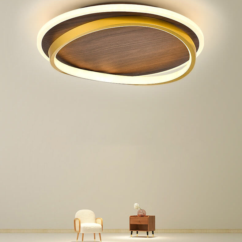 Lámpara LED Circular Minimalista – Toque Natural con Acabado Nogal-Ceiling Light Fixtures-Hogar88-Hogar88