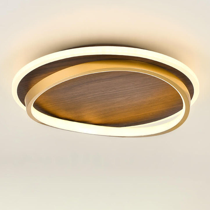Lámpara LED Circular Minimalista – Toque Natural con Acabado Nogal-Ceiling Light Fixtures-Hogar88-Hogar88