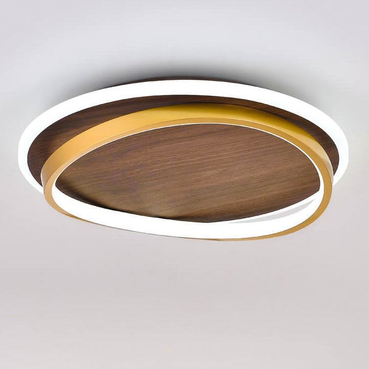 Lámpara LED Circular Minimalista – Toque Natural con Acabado Nogal-Ceiling Light Fixtures-Hogar88-Hogar88