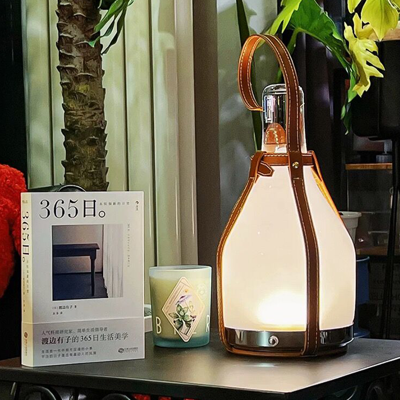 Lámpara de Mesa Moderna de Vidrio Esmerilado con Asa de Cuero – Diseño Sofisticado para Ambientes Contemporáneos-Table Lamps-Hogar88-Hogar88