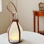 Lámpara de Mesa Moderna de Vidrio Esmerilado con Asa de Cuero – Diseño Sofisticado para Ambientes Contemporáneos-Table Lamps-Hogar88-Hogar88