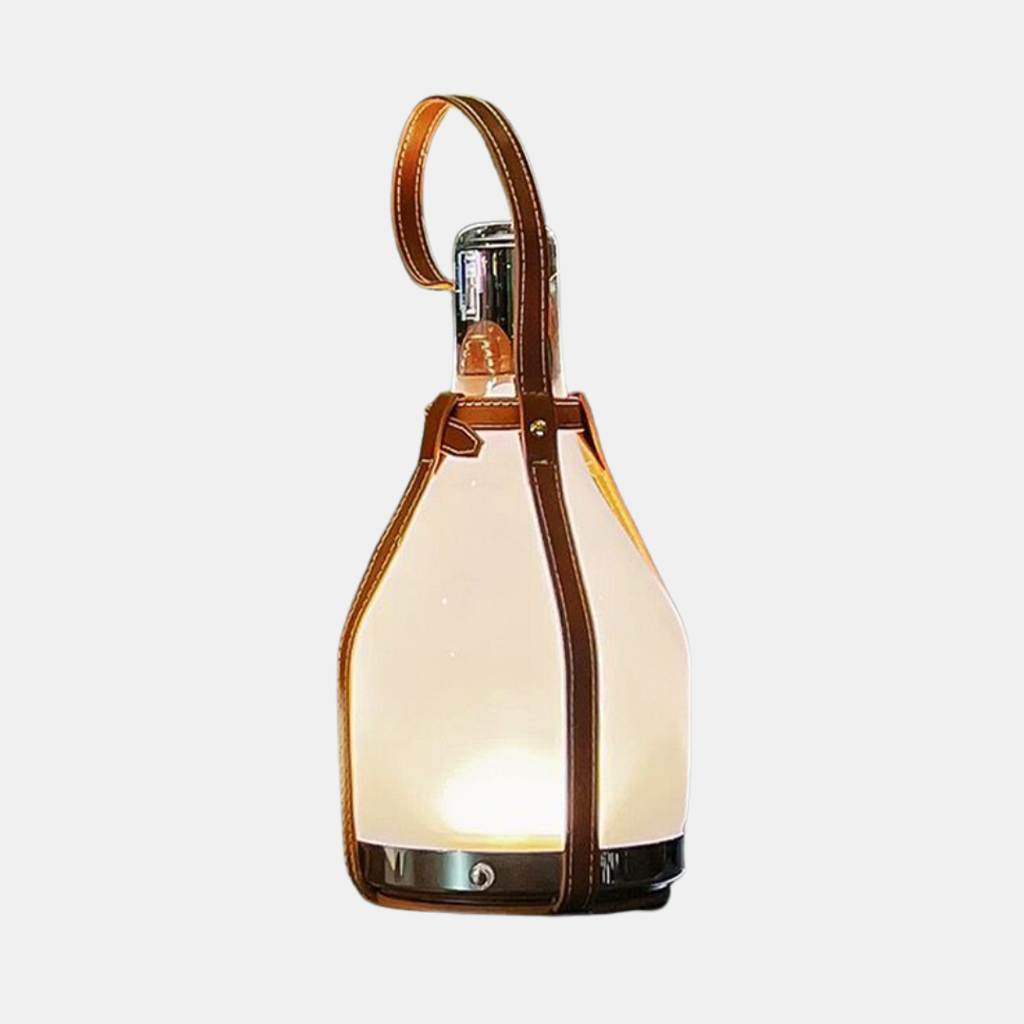 Lámpara de Mesa Moderna de Vidrio Esmerilado con Asa de Cuero – Diseño Sofisticado para Ambientes Contemporáneos-Table Lamps-Hogar88-Hogar88