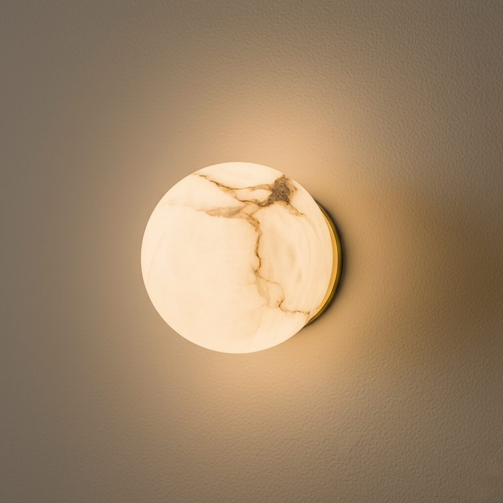 Lámpara de Pared Japandi de Alabastro – Luz Ambiental Minimalista-Wall Light Fixtures-Hogar88-∅15cm-Hogar88