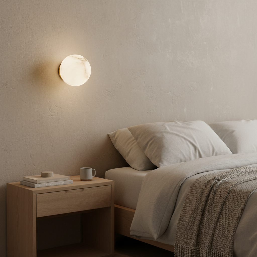 Lámpara de Pared Japandi de Alabastro – Luz Ambiental Minimalista-Wall Light Fixtures-Hogar88-Hogar88