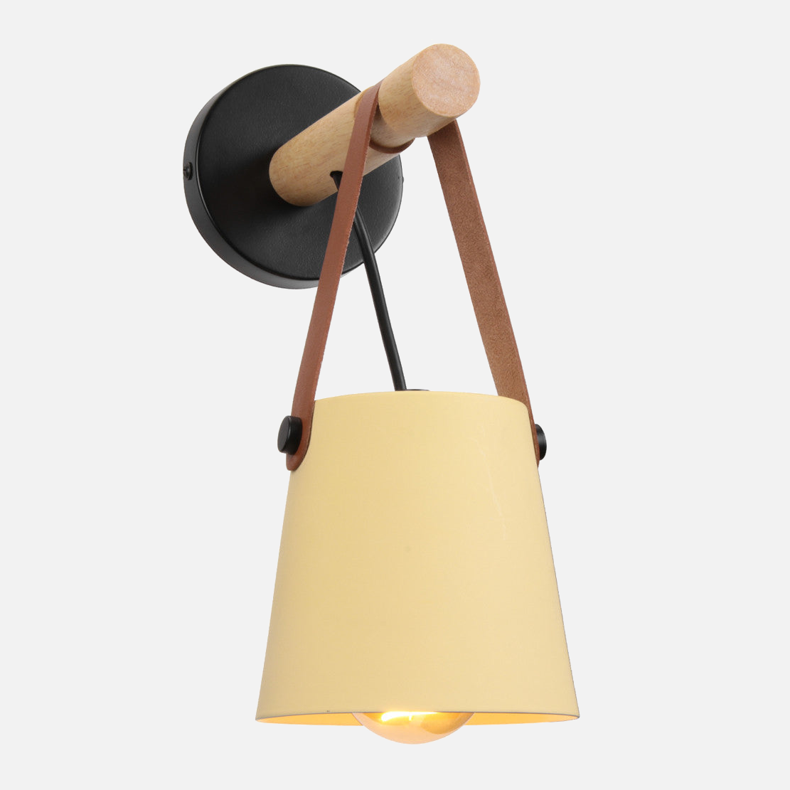 Lámpara de Pared Moderna de Madera y Metal con Correa – Iluminación Elegante para Hogar-Wall Light Fixtures-Hogar88-Amarillo-Hogar88