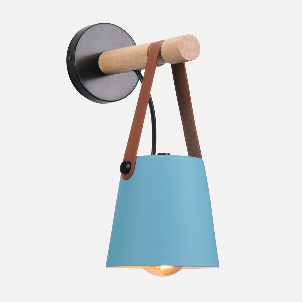 Lámpara de Pared Moderna de Madera y Metal con Correa – Iluminación Elegante para Hogar-Wall Light Fixtures-Hogar88-Azul-Hogar88
