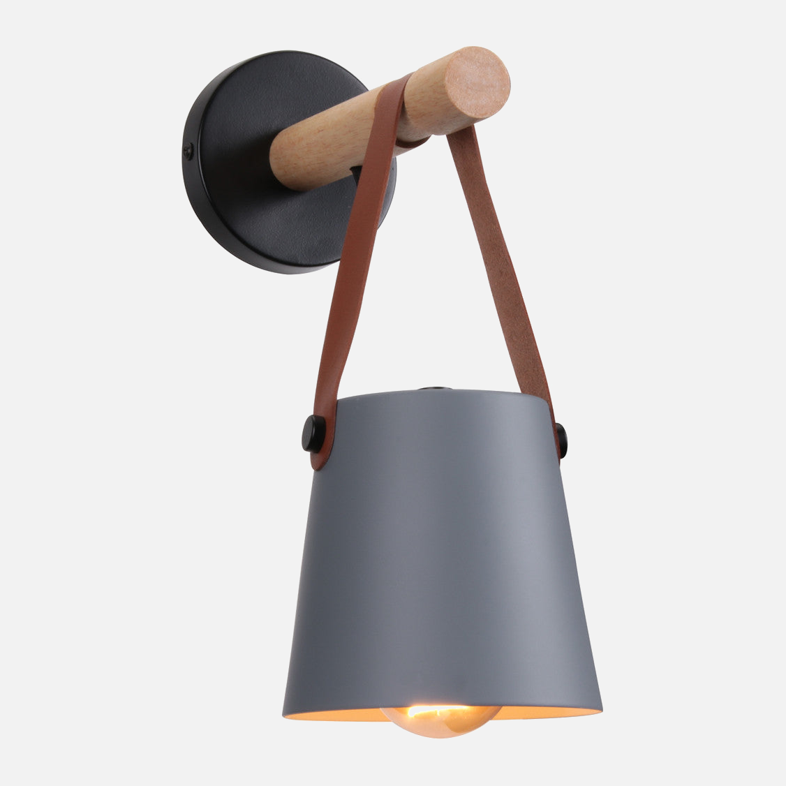 Lámpara de Pared Moderna de Madera y Metal con Correa – Iluminación Elegante para Hogar-Wall Light Fixtures-Hogar88-Gris-Hogar88