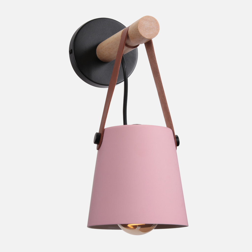 Lámpara de Pared Moderna de Madera y Metal con Correa – Iluminación Elegante para Hogar-Wall Light Fixtures-Hogar88-Rosa Claro-Hogar88
