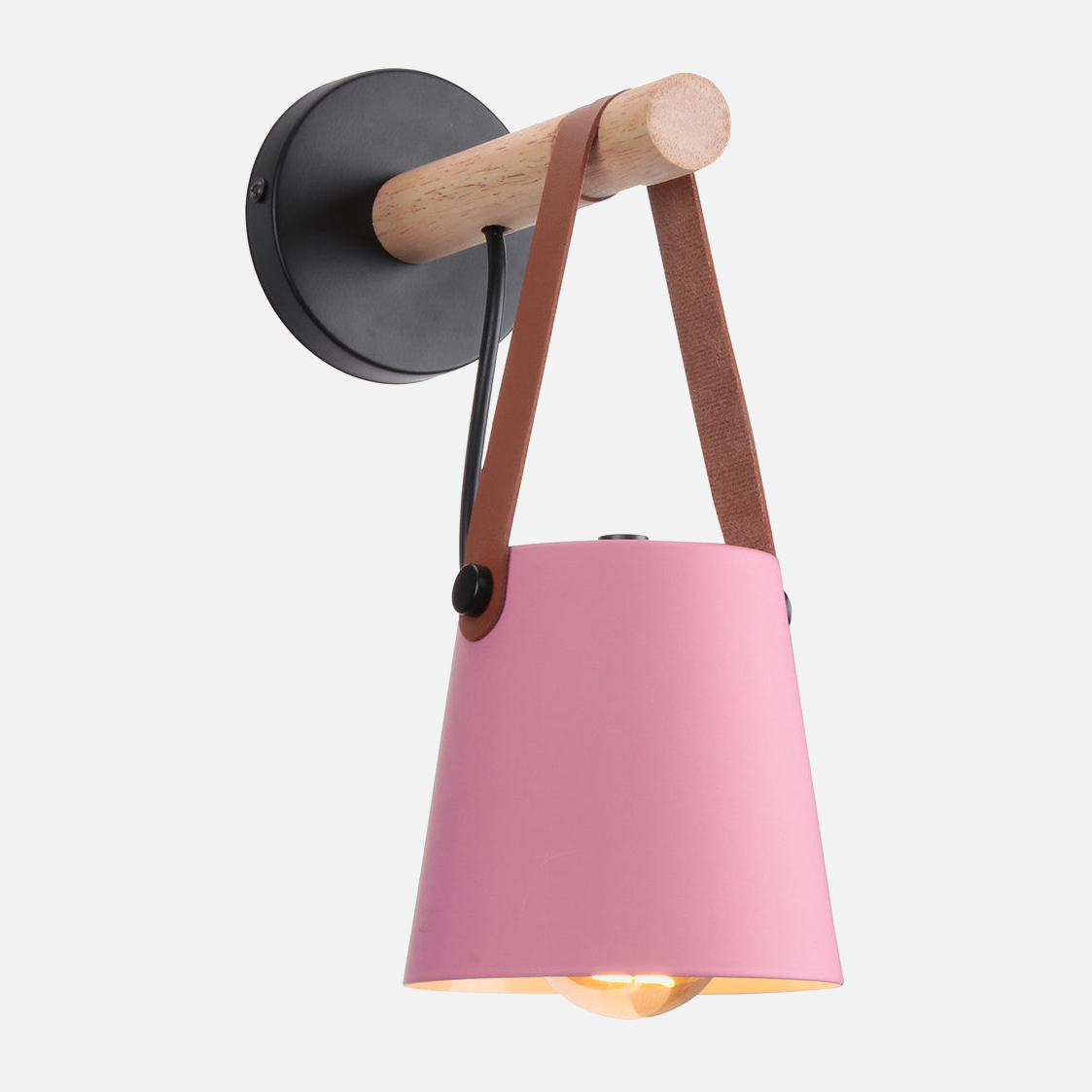 Lámpara de Pared Moderna de Madera y Metal con Correa – Iluminación Elegante para Hogar-Wall Light Fixtures-Hogar88-Rosa-Hogar88