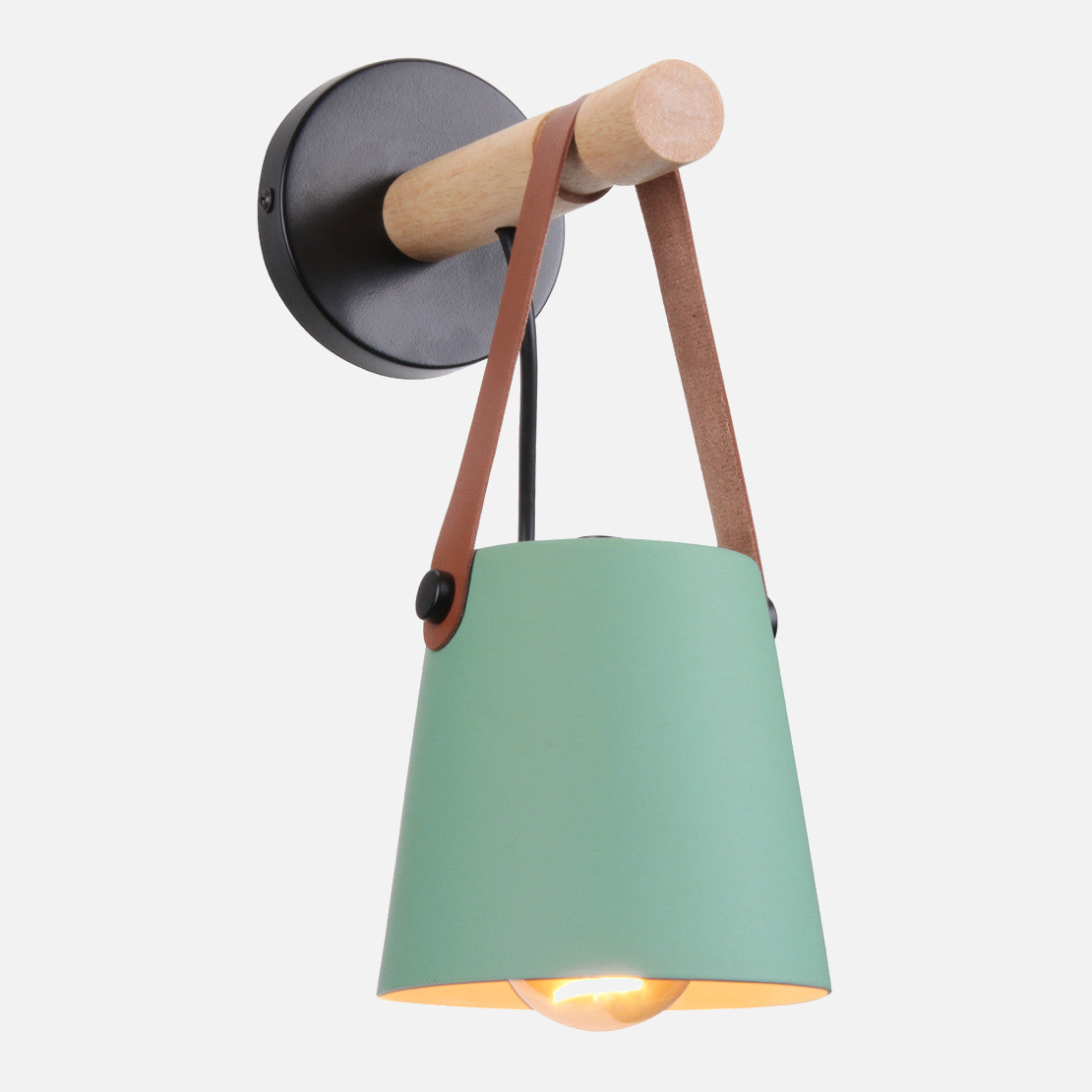Lámpara de Pared Moderna de Madera y Metal con Correa – Iluminación Elegante para Hogar-Wall Light Fixtures-Hogar88-Verde-Hogar88