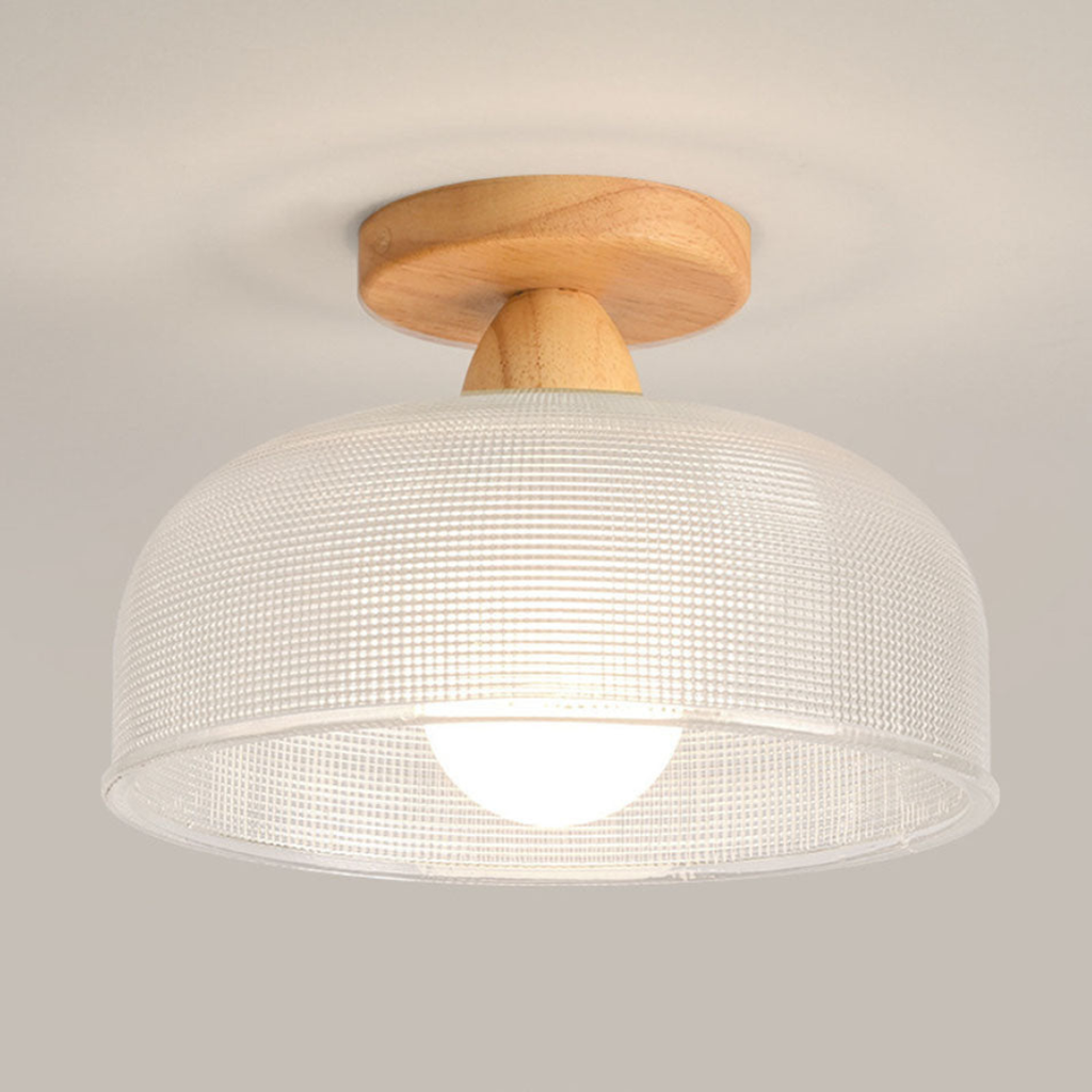 Lámpara de Techo Moderna de Madera y Cristal – Iluminación Elegante para Hogar-Flush & Semi-Flush Ceiling Lights-Hogar88-Hogar88