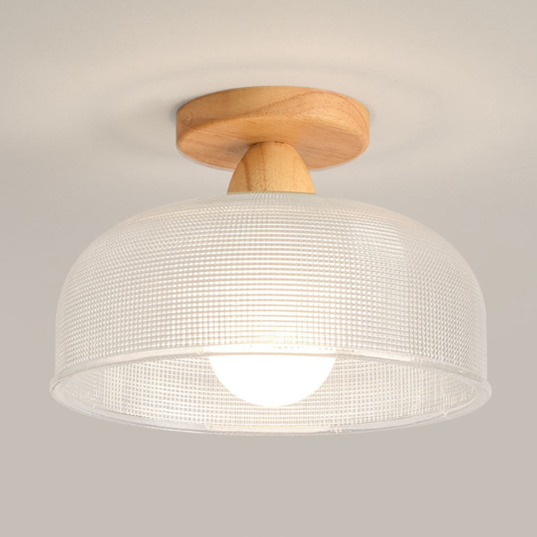 Lámpara de Techo Moderna de Madera y Cristal – Iluminación Elegante para Hogar-Flush & Semi-Flush Ceiling Lights-Hogar88-Hogar88