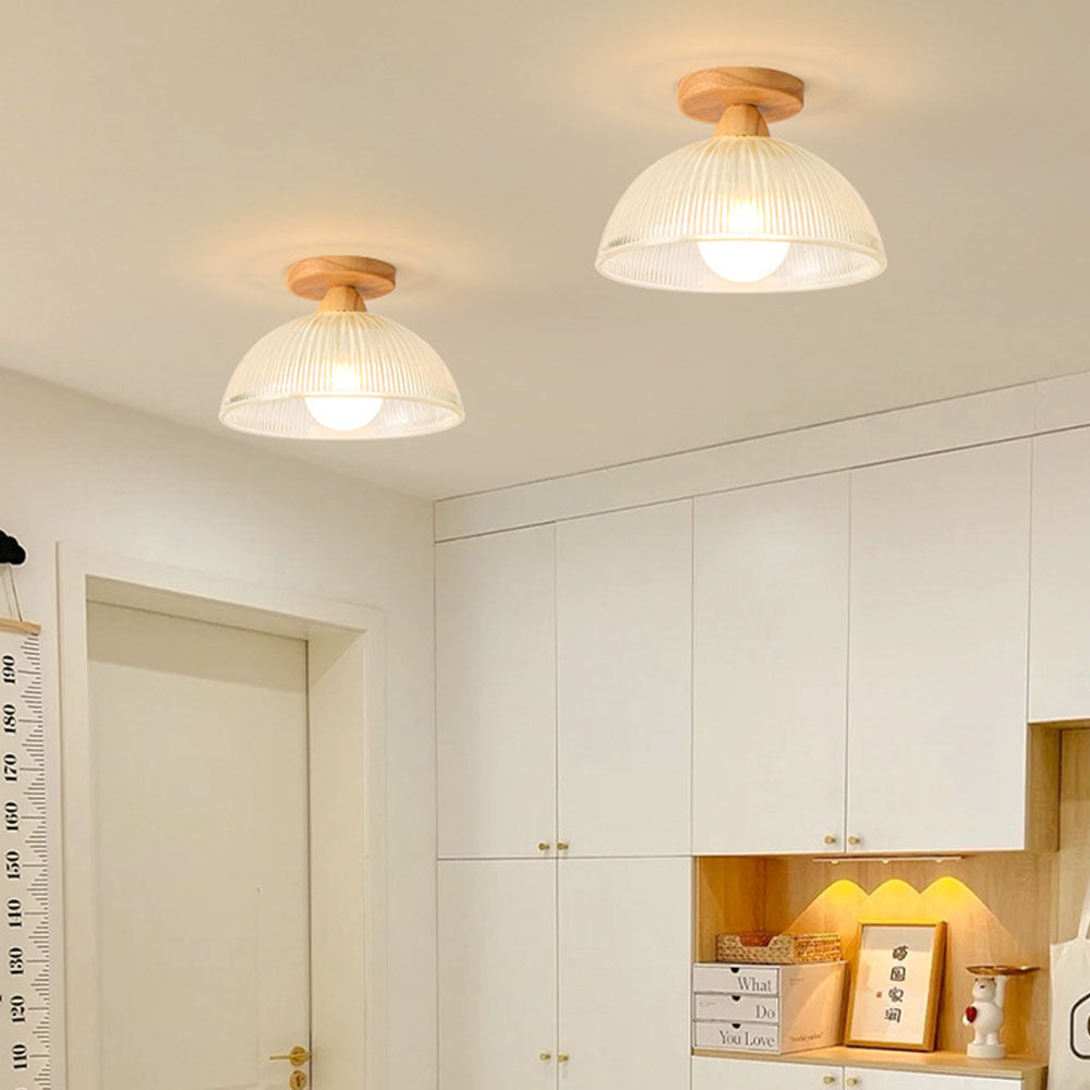 Lámpara de Techo Moderna de Madera y Cristal – Iluminación Elegante para Hogar-Flush & Semi-Flush Ceiling Lights-Hogar88-Hogar88