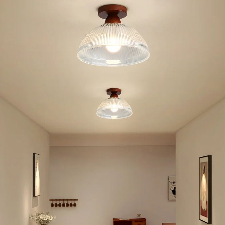 Lámpara de Techo Moderna de Madera y Cristal – Iluminación Elegante para Hogar-Flush & Semi-Flush Ceiling Lights-Hogar88-Hogar88